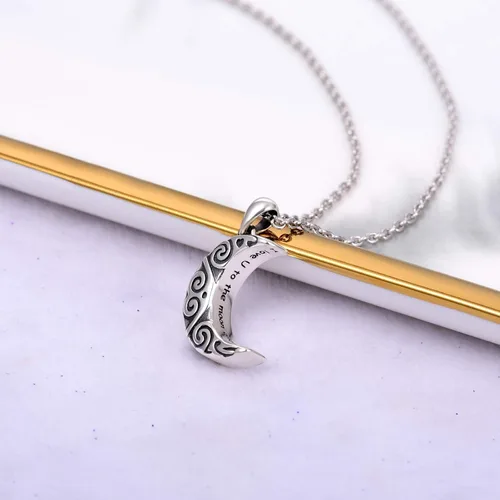 Vista 2 de JXJL Collar de urna con colgante de luna de cremación de plata de ley 925 para mujeres y niñas, medallón conmemorativo clásico de media luna celta
