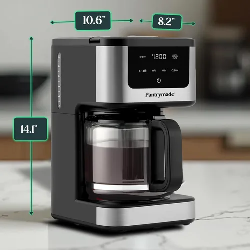 Vista 4 de Pantrymade Cafetera de goteo programable de lujo de 14 tazas con jarra de vidrio Cafetera de gran capacidad para 14 tazas con apagado automático