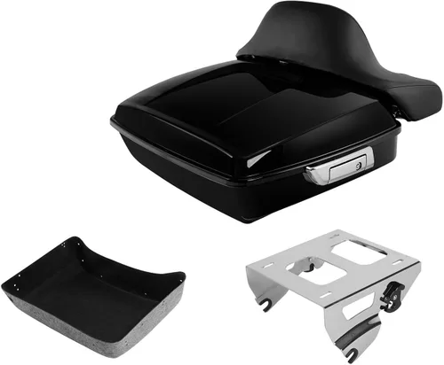 Vista 33 de TCT-MOTORPARTS Paquete de viaje picado, maletero, almohadilla de respaldo, estante de montaje individual negro para modelos Harley Touring Road King