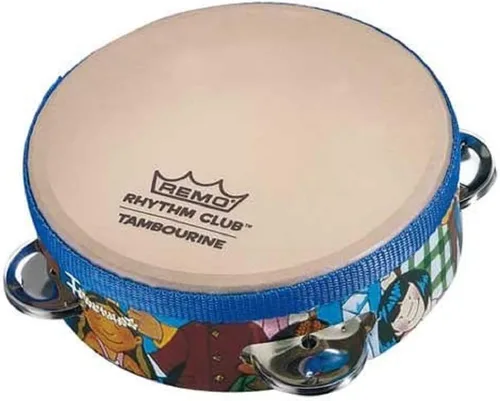Vista 5 de Remo KD-5400-01 Kids Percussion Bongo Drum - Fabric Rain Forest, 5"-6" & RH-2106-00 Rhythm Club Pandereta - Rhythm Kids, 6