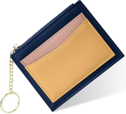 Vista 18 de URAQT Cartera para tarjetas de crédito, cartera minimalista de cuero delgado con cremallera, mini protector de tarjeta de crédito, llavero bolsillo