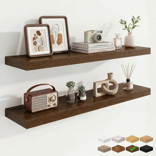 Vista 107 de Marsmiles 12in Depth Floating Shelves, 12x12x1.4, Rustic Brown, Set of 3 Marrón rústico