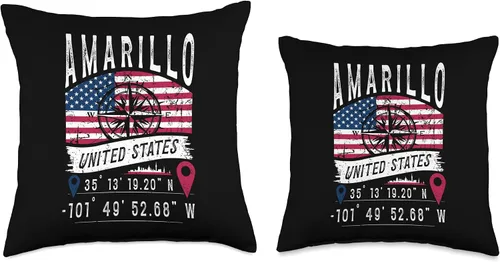 Vista 3 de Amarillo United States Flag GPS Coordinates Amarillo Throw Pillow