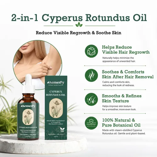 Vista 3 de Paquete de 2 aceites Cyperus Rotundus: aceite natural Cyperus Rotundus para depilación, suero inhibidor puro del cabello, ralentiza y reduce