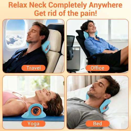 Vista 5 de Masajeador de cuello 2026 mejorado 3 en 1 masaje portátil con calor y vibración y estirador para aliviar el dolor de tejido profundo, dispositivo