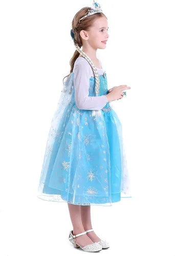 Vista 5 de Little Girls Princess Costume Blue Cosplay Dress up for Halloween Party with Accessories Blue