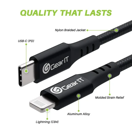 Vista 2 de GEARit Paquete de 2 cables Lightning a USB-C, 6 pies [certificado Mfi] de nailon trenzado de carga rápida para iPhone 12/12 Pro/12 Pro Max/11/11