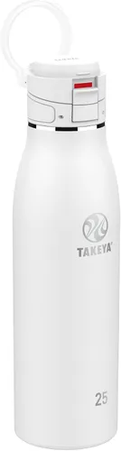 Vista 7 de Takeya Traveler - Taza de café de viaje de acero inoxidable con tapa abatible (17 onzas, rubor), taza aislada a prueba de fugas para café y té