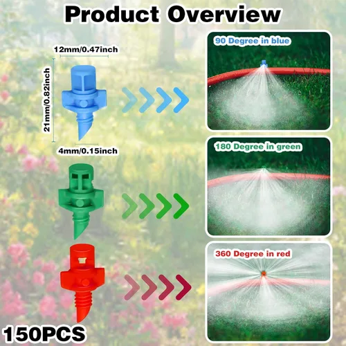 Vista 7 de 150 emisores de riego por goteo, cabezales de micro aspersores, rociadores de refracción de rociadores para plantas, sistema de agua de césped