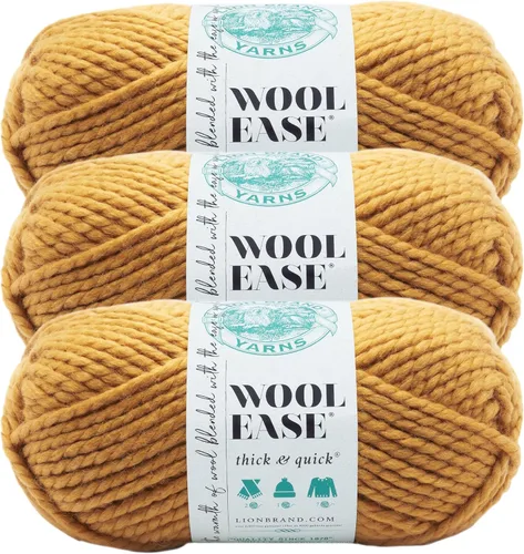 Vista 203 de Lion Brand Yarn - Ovillo de lana Wool-Ease Thick & Quick color fuerza aérea Super Bulky Wool Acrylic Blend Fiber for Soft Hats, Sweaters, Chunky