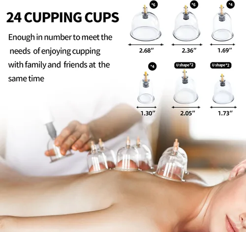 Vista 4 de Cupluw Juego de ventosas, kit de ventosas de 24 tazas para terapia de masaje, juego de terapia china de ventosas con magnético, juego profesional