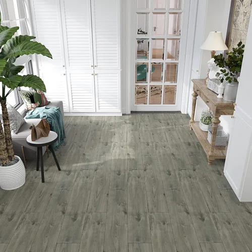 Vista 5 de VEELIKE Azulejos de madera de roble gris de 6 x 36 pulgadas, para despegar y pegar, tablones de vinilo de madera, autoadhesivos, suelos laminados