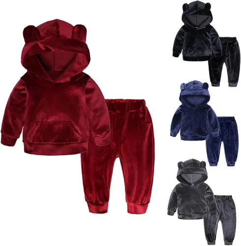 Vista 3 de Conjunto de ropa de otoño e invierno para bebés y niñas de 1 a 6 años de edad, manga larga con capucha y pantalones