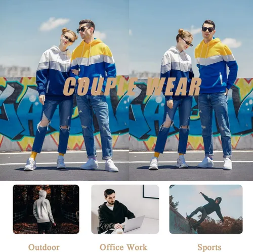 Vista 6 de Gesean Sudadera con capucha, de manga larga, para hombre, diseño de bloque de color, estilo informal, con bolsillo