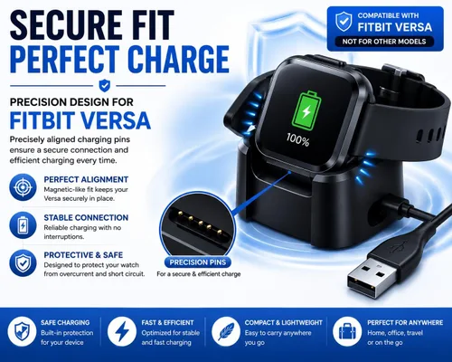 Vista 7 de Master Cables Cargador de repuesto para reloj inteligente Fitbit Versa, cable de carga USB, adaptador de base con carga rápida y protección