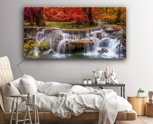 Vista 3 de Yxbhhym Lienzo de paisaje para pared, pintura de cascada, impresiones de árboles y bosques, paisajes de otoño, imagen artística para sala de estar