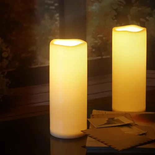 Vista 5 de Velas grandes sin llama para exteriores con temporizador de 4 x 10 pulgadas Blanco