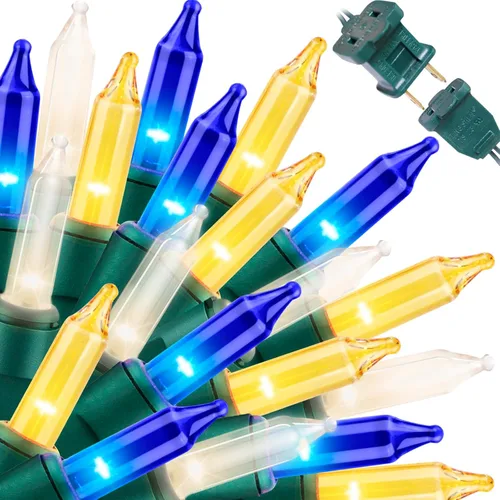 Vista 36 de LAMPHOME Guirnalda de luces LED de estrella roja, blanca y azul, 20 luces LED de hadas con cable transparente, 3 AA impermeables, 8 modos, luces