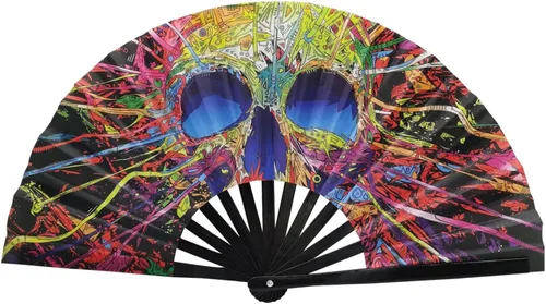 Vista 18 de Abanico plegable grande para rave, ventilador chino de Kung Fu Tai Chi para hombres y mujeres, festivales de boda, decoración de fiesta de Negro