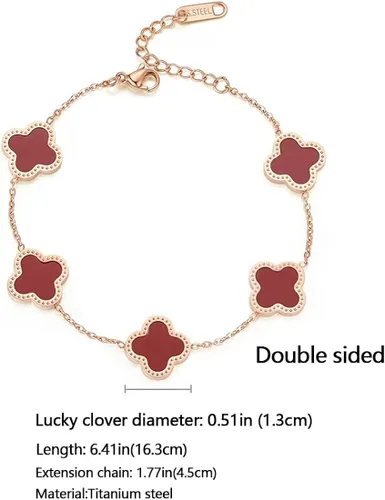 Vista 2 de Juego de pulseras de trébol de la suerte para mujer, chapadas en oro de 18 quilates, joyería simple y bonita para mujeres y niñas, regalo (rojo)