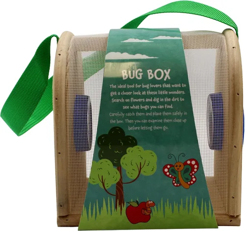 Vista 8 de Caja de insectos de madera para niños, hábitat de insectos de doble cámara con correa de transporte de nailon