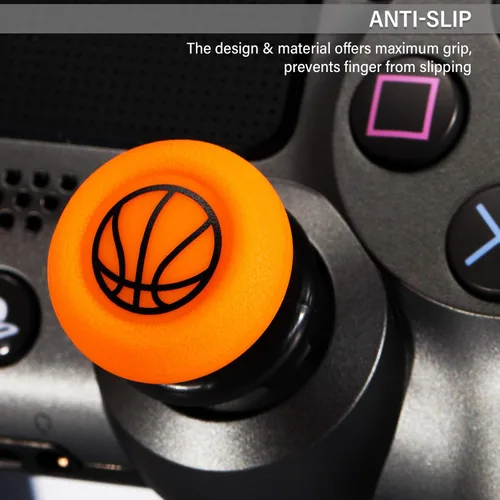 Vista 5 de Extensor de palanca de pulgar FPS e impresión de goma cubierta de agarre de silicona 2 juegos para PS5 Dualsenese y PS4 Controller (baloncesto)