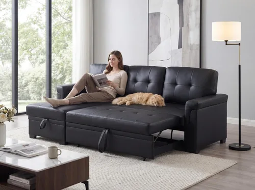 Vista 9 de Lilola Home Lucca - Sofá cama modular reversible de 84 pulgadas con cama Negro