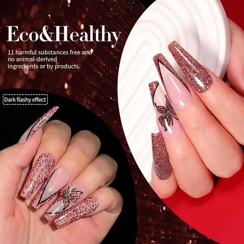 Vista 8 de Born Pretty - Esmalte de uñas en gel con purpurina reflectante roja, esmalte de uñas en gel con purpurina de Navidad, esmalte de uñas brillante