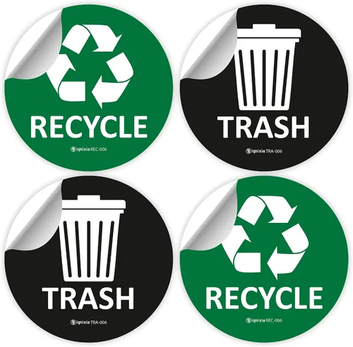 Vista 3 de IGNIXIA Calcomanías de reciclaje para contenedores de 6 x 6 pulgadas grandes (paquete de 2) calcomanías impermeables con protección UV para botes