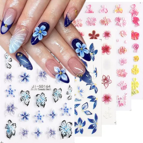 Vista 9 de Fcozpjk Calcomanías de uñas con lazo en relieve 5D, 5 hojas autoadhesivas de cintas rosas y blancas, arte de uñas para el día de San Valentín, dijes