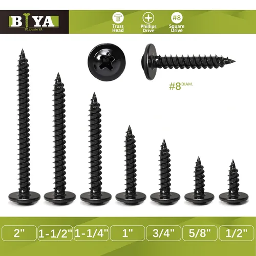 Vista 5 de Tornillos de madera negra, #8-32 Kit surtido de tornillos de 155 piezas Phillips modificada cabeza de armadura de madera tornillos de metal rápido