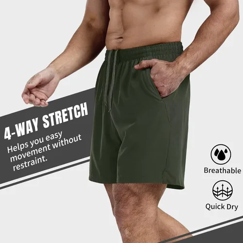 Vista 4 de 3 Pack Men's Athletic Running Shorts 5 Inch,Quick Dry Gym Workout Shorts with Zip Pockets