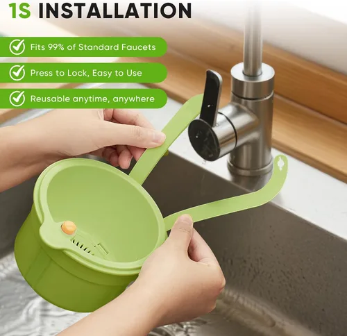 Vista 7 de Colador colgante de residuos de alimentos para fregadero, cesta coladora de fregadero con descarga de prensa, diseño autolimpiante, colador de Verde