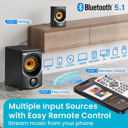 Vista 4 de Acoustic Audio AA5170 Sistema de bocinas Bluetooth 5.1 para cine en casa 700W con subwoofer de graves activos