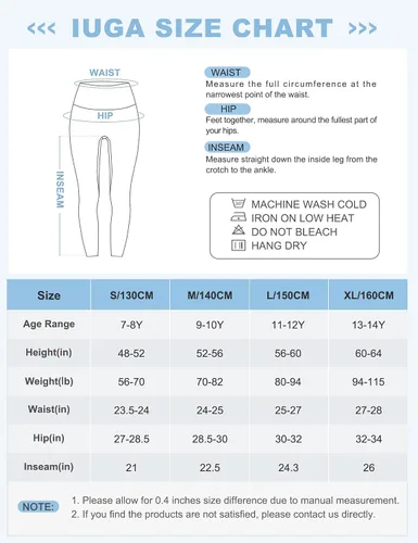 Vista 6 de IUGA Leggings con forro polar para niñas, pantalones de yoga de cintura alta con bolsillos, leggings de invierno para niñas, leggings atléticos