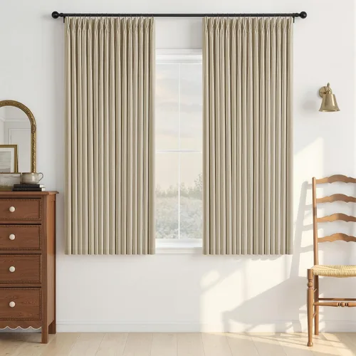 Vista 88 de Cortinas opacas de lino plisado natural de 96 pulgadas de largo