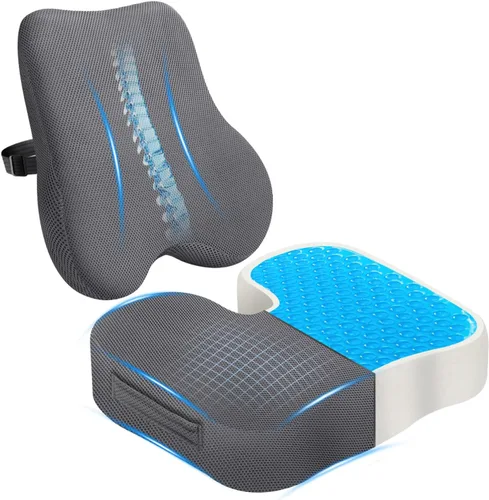 Vista 7 de Juego de cojín de asiento de espuma viscoelástica y almohada de apoyo lumbar de terciopelo suave, cojines de silla de computadora cómodos