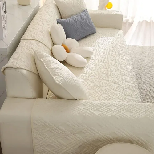 Vista 4 de vctops Funda acolchada geométrica para sofá modular de algodón, funda antideslizante en forma de L para niños y perros, respaldo y apoyabrazos, Beige