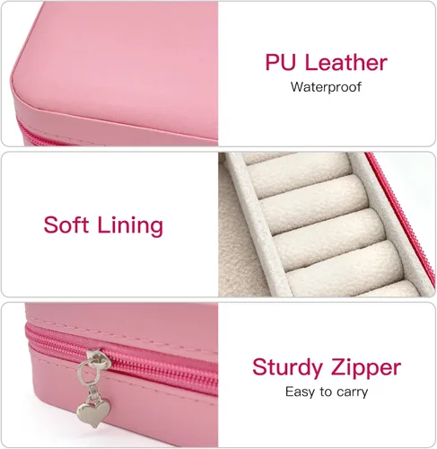 Vista 8 de KIQIONE Caja organizadora de joyas pequeña, estuche de joyería de viaje para niñas y mujeres, anillo de almacenamiento, colgante, aretes, collar