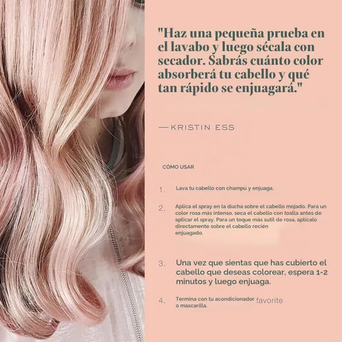 Vista 2 de Kristin Ess Tinte temporal dorado rosa para el cabello, spray de color rosa pastel para cabello rubio o claro, lavable, tinte temporal