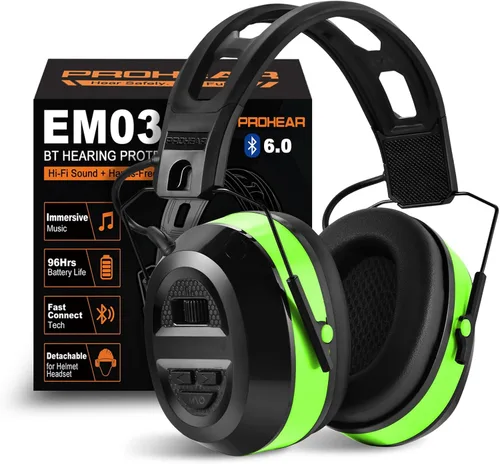 Vista 10 de PROHEAR 039 Bluetooth 6.0 Hearing Protection with 26dB NRR OSHA Approved, Rechargeable 1100mAh Battery for 4 wks Runtime