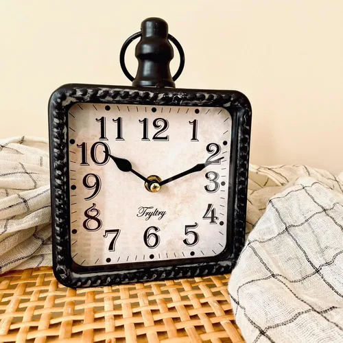 Vista 6 de Retro Rectángulo Metal Silencioso Pequeño Reloj De Pared Negro Rectángulo negro