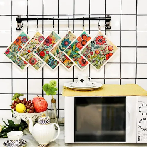 Vista 5 de Juego de 6 paños de cocina de flores primaverales, de secado rápido, absorbentes