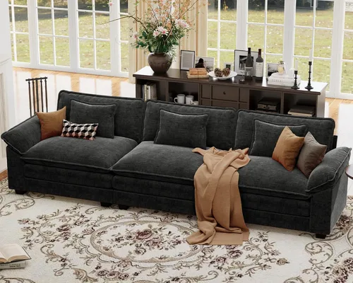 Vista 73 de Sofá modular de gran tamaño de 154 pulgadas, cómodo sofá en forma de U con 3 otomanas móviles, sofá moderno de felpilla de 7 plazas para sala
