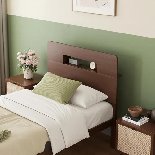 Vista 14 de ZIYOO Marco de cama de madera de bambú maciza tamaño individual con cabecera de almacenamiento, marco de cama plataforma de 14 pulgadas