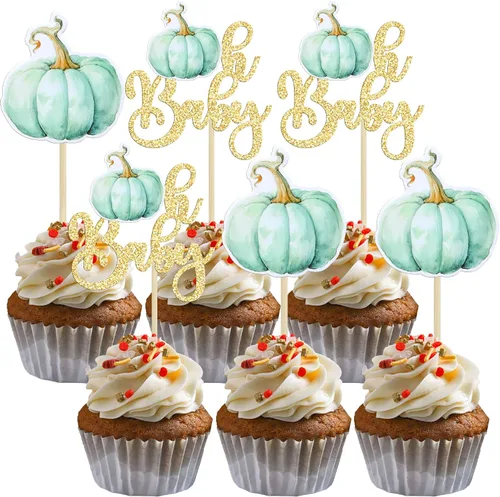 Vista 15 de 24 adornos de calabaza para cupcakes con purpurina para otoño, hojas, flores, calabaza, cupcakes, decoración de pasteles para Halloween, decoración
