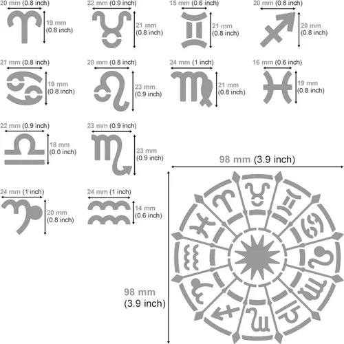 Vista 3 de Aleks Melnyk No.29a - Plantilla de diario de metal, símbolo del círculo del zodiaco, plantilla de acero inoxidable, 1 unidad, plantilla para quema