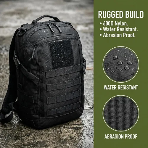 Vista 6 de Mochila táctica pequeña militar 12L Molle Bag mochila militar mochila militar mochila mochila militar mochila para exteriores, senderismo, Negro