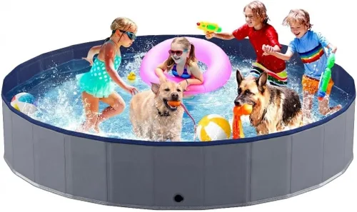 Vista 9 de Niubya Foldable Dog Pool, Collapsible Plastic Dog Swimming Pool, 32x8in
