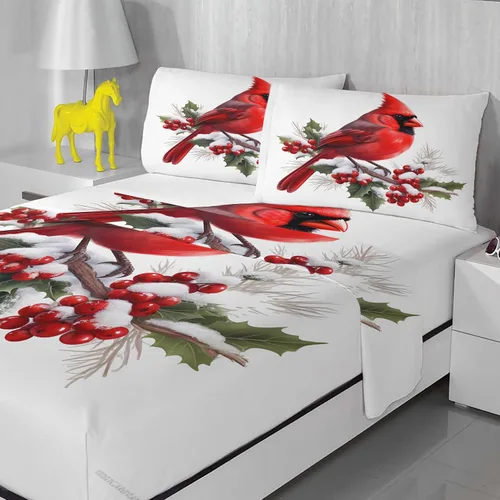 Vista 2 de Sábanas de pájaro tamaño individual – Sábanas y fundas de almohada de loros – 100% microfibra, estampado de alta cantidad de hilos, sábana encimera